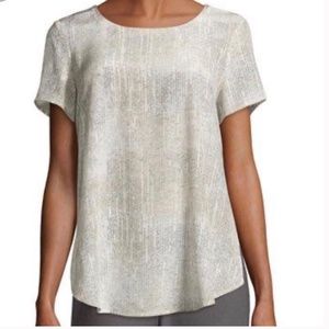 Eileen Fisher Metaphor Printed Silk Short-Sleeve Blouse, Almond xxs